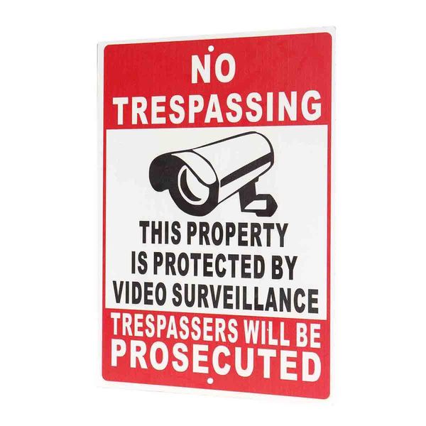 no trespassing property protected by video surveillance safty camera metal sign with two holes
no trespassing property protected by video surveillance safty camera metal sign with two holes