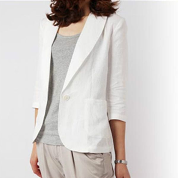 women's suits & blazers 2021 cotton and linen women fashion korean casual blazer feminino three quarter sleeve single button ropa de mu, White;black
women's suits & blazers 2021 cotton and linen women fashion korean casual blazer feminino three quarter sleeve single button ropa de mu, White;black