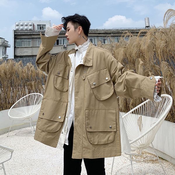 male women vintage streetwear hip hop fashion coat outerwear men multi-pocket side splice loose casual stand collar cargo jacket, Black;brown
male women vintage streetwear hip hop fashion coat outerwear men multi-pocket side splice loose casual stand collar cargo jacket, Black;brown