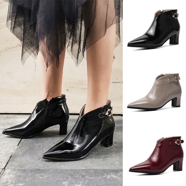 winter ankle boots for women pointed toe square heel women boots buckle shoes zipper high heel shoes botas mujer, Black
winter ankle boots for women pointed toe square heel women boots buckle shoes zipper high heel shoes botas mujer, Black