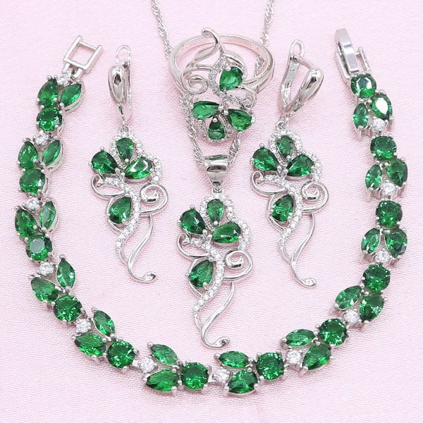 925 silver jewelry sets for women wedding gift noble green cubic zirconia flower shaped earring pendant necklace ring bracelet
925 silver jewelry sets for women wedding gift noble green cubic zirconia flower shaped earring pendant necklace ring bracelet