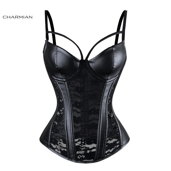 charmian women's steampunk gothic corset faux leather foral lace corset black plus size overbust corsets and bustiers y19071901, Black;white
charmian women's steampunk gothic corset faux leather foral lace corset black plus size overbust corsets and bustiers y19071901, Black;white