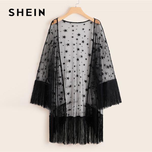 shein plus size bohemia fringe hem sheer star mesh kimono 2020 women spring summer black boho half sleeve longline kimonos, White
shein plus size bohemia fringe hem sheer star mesh kimono 2020 women spring summer black boho half sleeve longline kimonos, White
