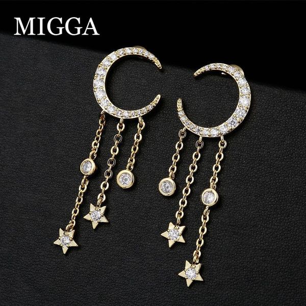 migga cubic zircon star pendant large moon drop earrings women party gift jewelry gold color, Silver
migga cubic zircon star pendant large moon drop earrings women party gift jewelry gold color, Silver