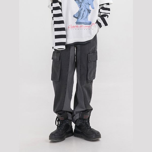 men's jeans harajuku high street pants men and women retro stitching cut beam drawstring side pockets denim trousers ripped jean, Blue
men's jeans harajuku high street pants men and women retro stitching cut beam drawstring side pockets denim trousers ripped jean, Blue