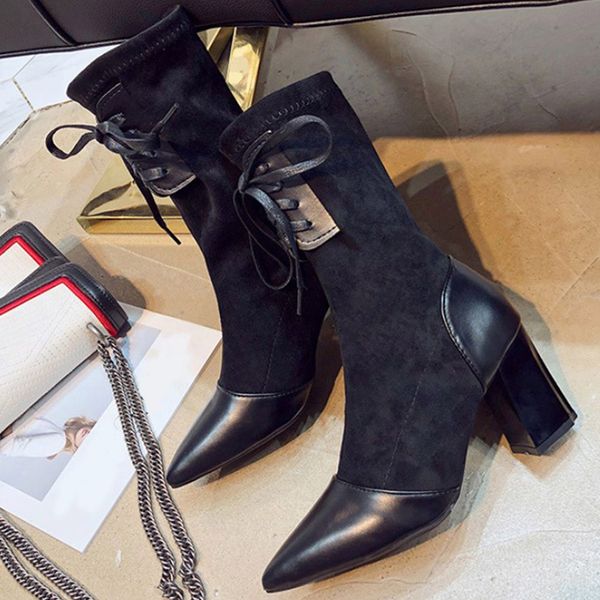 hee grand women warm pointed toe mid calf boots woman flock lace up square high heels shoes ladies boots xwx7531, Black
hee grand women warm pointed toe mid calf boots woman flock lace up square high heels shoes ladies boots xwx7531, Black
