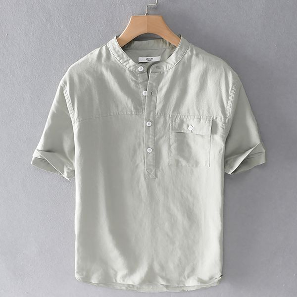 2020 summer cotton and linen brand shirt men fashion causal light green shirts for men solid comfortable stand collar shirts, White;black
2020 summer cotton and linen brand shirt men fashion causal light green shirts for men solid comfortable stand collar shirts, White;black