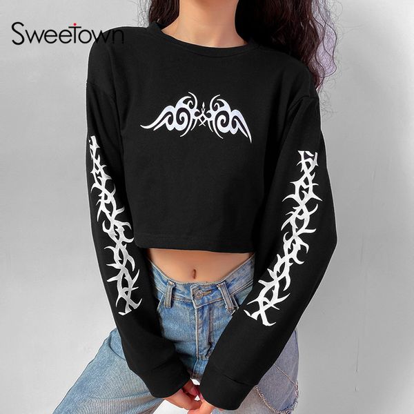 sweetown casual sporty fashion sweatshirt women autumn long sleeve cropped pullover printed basic streetwear sweatshirts, Black
sweetown casual sporty fashion sweatshirt women autumn long sleeve cropped pullover printed basic streetwear sweatshirts, Black