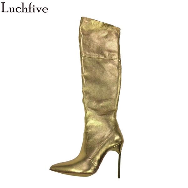luchfive golden sheepskin knee high boots for women thin high heel pointed toe chunky heel runway shoes women botas mujer, Black
luchfive golden sheepskin knee high boots for women thin high heel pointed toe chunky heel runway shoes women botas mujer, Black