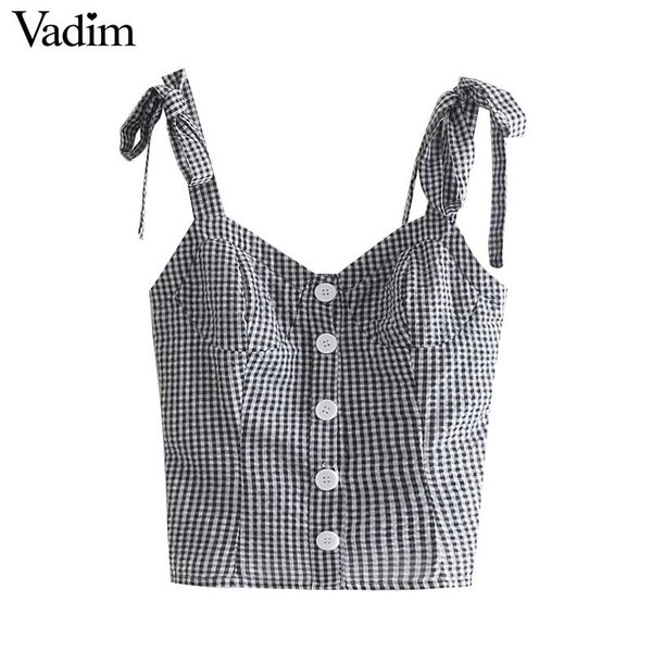 vadim women sweet v neck plaid crop adjustable straps backless blouse sleeveless female summer chic blusa wa366, White
vadim women sweet v neck plaid crop adjustable straps backless blouse sleeveless female summer chic blusa wa366, White