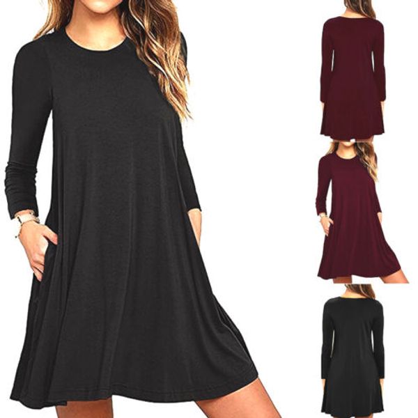 women ladies winter fashion new style casual solid a line dress pockets long sleeve round neck mini dresses, Black;gray
women ladies winter fashion new style casual solid a line dress pockets long sleeve round neck mini dresses, Black;gray