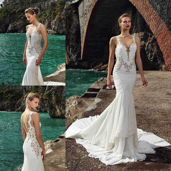alluring lace beach mermaid wedding dresses plunging neck backless bridal gowns sweep train chiffon appliques trumpet bohemia wedding dress, White
alluring lace beach mermaid wedding dresses plunging neck backless bridal gowns sweep train chiffon appliques trumpet bohemia wedding dress, White