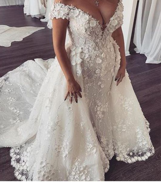 luxury 3d floral mermaid wedding dresses with detachable train 2020 full lace cathedral train off shoulder garden castle bride gown, White
luxury 3d floral mermaid wedding dresses with detachable train 2020 full lace cathedral train off shoulder garden castle bride gown, White