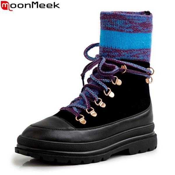 moonmeek 2020 new brand genuine leather women boots low heel round toe casual ladies shoes fashion lace up classic ankle boots, Black
moonmeek 2020 new brand genuine leather women boots low heel round toe casual ladies shoes fashion lace up classic ankle boots, Black