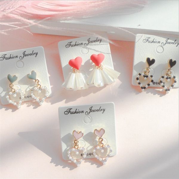 

love heart drop dangle earrings for women girls sweet korean fashion heart simulated pearl earrings street style, Silver