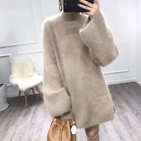 autumn winter long turtleneck sweater women loose lazy oaf flare sleeve fluffy synthetic mink cashmere sweater knitted jumpers, White;black
autumn winter long turtleneck sweater women loose lazy oaf flare sleeve fluffy synthetic mink cashmere sweater knitted jumpers, White;black