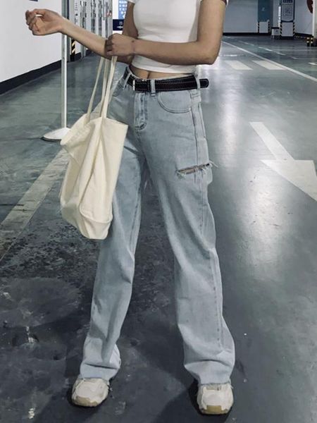 women's jeans wmyjsf side hole hairy feet light since the waist straight loose wide-legged leisure fashion denim trousers, Blue
women's jeans wmyjsf side hole hairy feet light since the waist straight loose wide-legged leisure fashion denim trousers, Blue