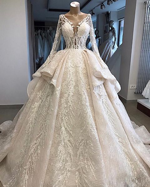 gorgeous ivory lace ball gown wedding dresses illusion bodice appliqued sequined luxury wedding dress bridal gowns dubai arabic with peplum, White
gorgeous ivory lace ball gown wedding dresses illusion bodice appliqued sequined luxury wedding dress bridal gowns dubai arabic with peplum, White