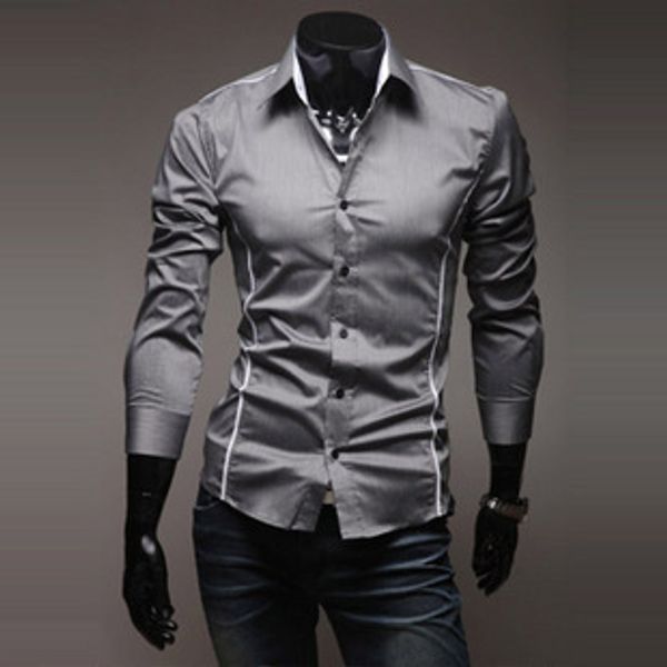 striped casual luxury long sleeve men's shirt solid color black/white/grey business shirt in europe and america, White;black
striped casual luxury long sleeve men's shirt solid color black/white/grey business shirt in europe and america, White;black