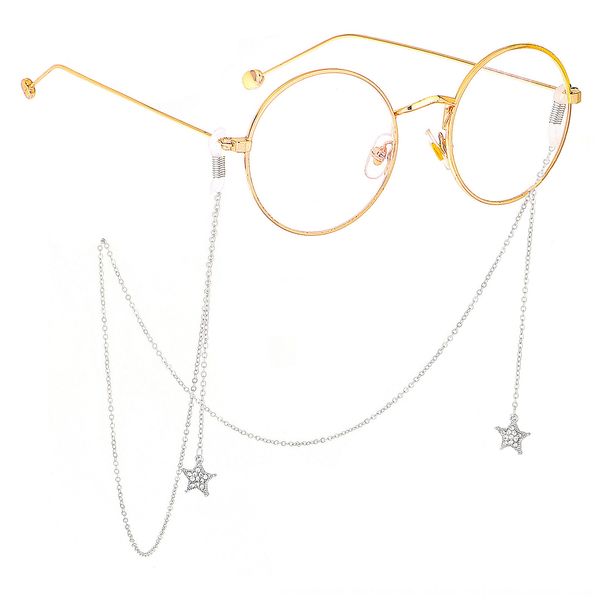 anti-slip popular metal rope silver star pendant glasses rhinestone pendant handmade glasses chain, Blue
anti-slip popular metal rope silver star pendant glasses rhinestone pendant handmade glasses chain, Blue