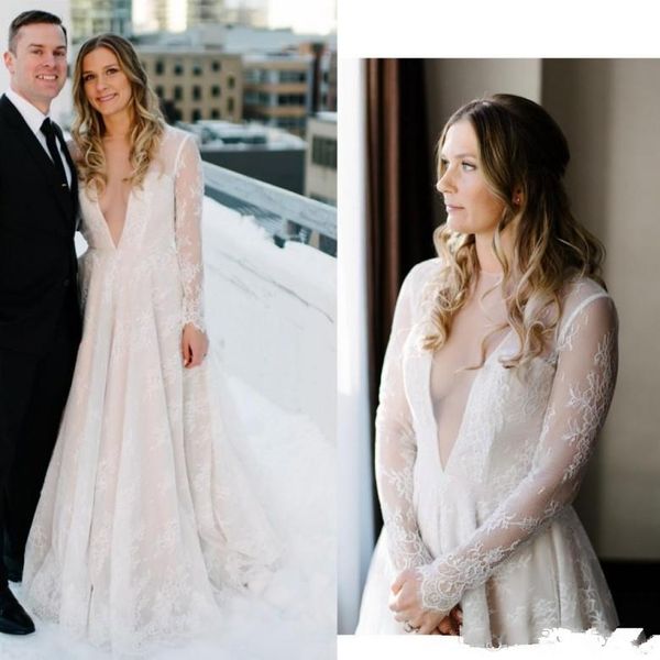 Modest Full Lace Wedding Dresses Sheer Neck See Through V Neck Backless Long Sleeves Country Bridal Gowns Custom Made Wedding Dress
Modest Full Lace Wedding Dresses Sheer Neck See Through V Neck Backless Long Sleeves Country Bridal Gowns Custom Made Wedding Dress