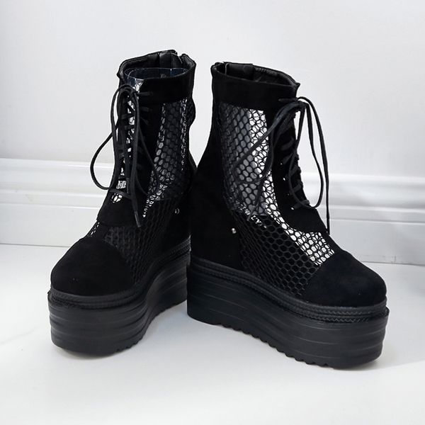 black wedge shoes women fashion lace up ankle boots punk style 12.5cm high heel mesh boots hollow out ladies platform 
black wedge shoes women fashion lace up ankle boots punk style 12.5cm high heel mesh boots hollow out ladies platform