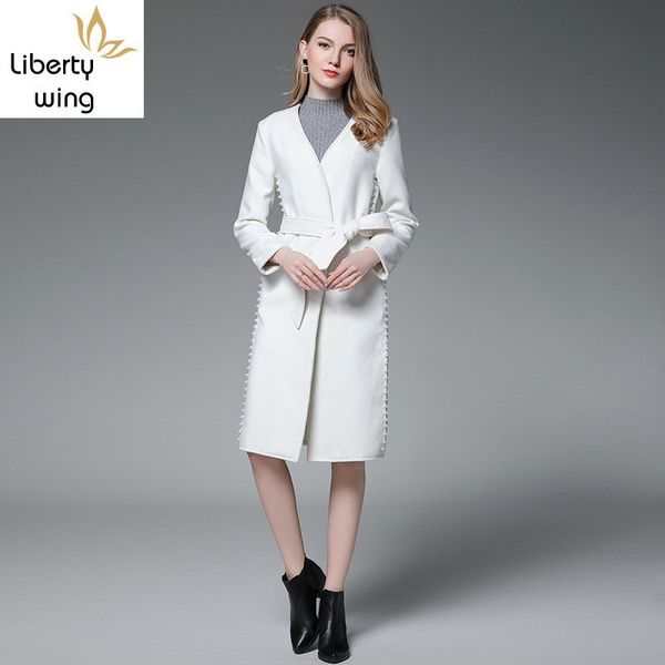 luxury cashmere long overcoat autumn solid beige double-face woolen beading coat streetwear belt office outwear women, Black
luxury cashmere long overcoat autumn solid beige double-face woolen beading coat streetwear belt office outwear women, Black