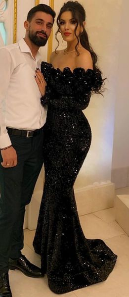 2020 arabic aso ebi black mermaid sparkly evening dresses long sleeves prom dresses sequined formal party second reception gowns zj245, Black;red
2020 arabic aso ebi black mermaid sparkly evening dresses long sleeves prom dresses sequined formal party second reception gowns zj245, Black;red