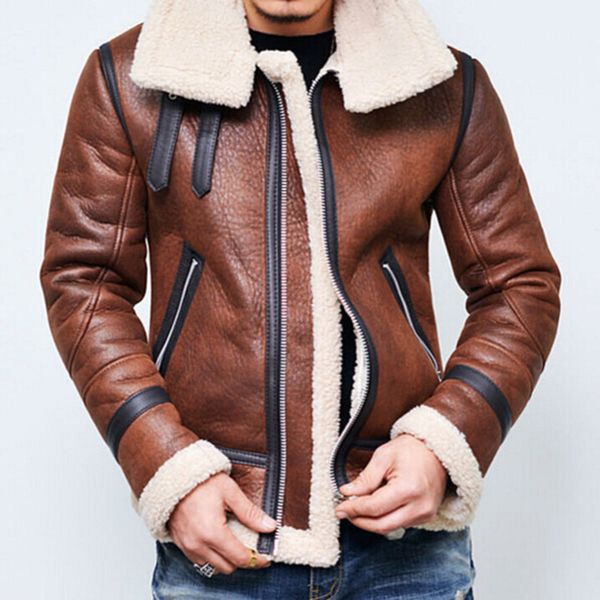 high collar winter thick warm fleece lined suede leather flight jacket pilot bomber men faux sheepskin coat black brown
high collar winter thick warm fleece lined suede leather flight jacket pilot bomber men faux sheepskin coat black brown