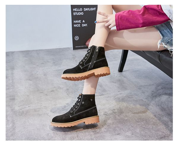and winter new european and american retro martin boots female leather couple plus velvet booties boot flat locomotive shoes, Black
and winter new european and american retro martin boots female leather couple plus velvet booties boot flat locomotive shoes, Black
