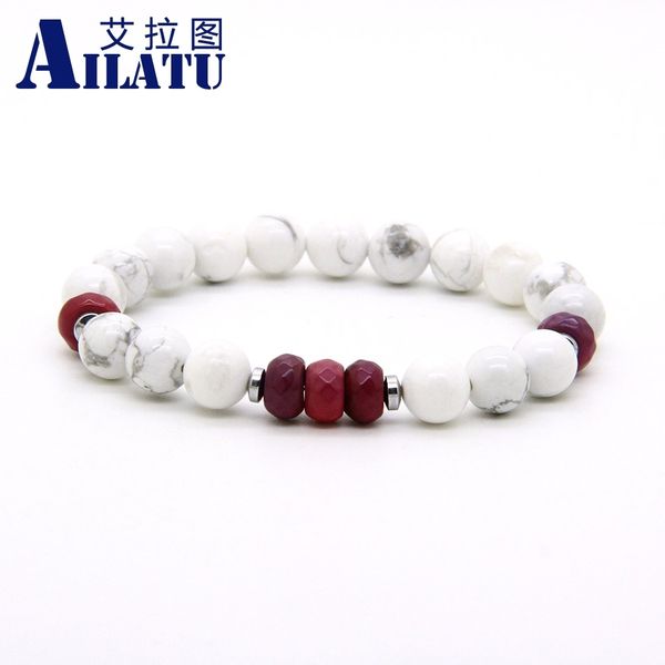 ailatu couples jewelry wholesale 10pcs/lot 8mm white howlite marble & fire stone distance lovers lucky bracelets, Golden;silver