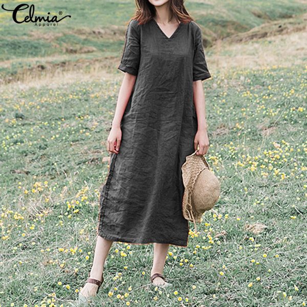 plus size sundress celmia 2019 summer vintage women linen tunic shirt dress belted casual short sleeve loose midi vestidos robe, Black;gray
plus size sundress celmia 2019 summer vintage women linen tunic shirt dress belted casual short sleeve loose midi vestidos robe, Black;gray