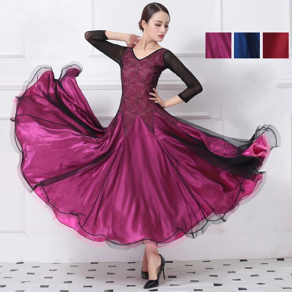 new ballroom dance dresses women's performance / training tulle / elastane split joint lace waltz dance dress, Black;red
new ballroom dance dresses women's performance / training tulle / elastane split joint lace waltz dance dress, Black;red