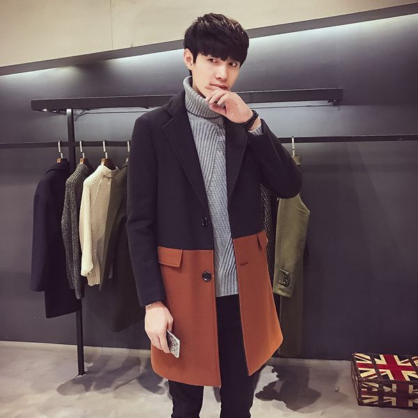 patchwork single breasted woolen winter coatsturn down collar warm wool coat and jacket korean style men overcoat, Black
patchwork single breasted woolen winter coatsturn down collar warm wool coat and jacket korean style men overcoat, Black