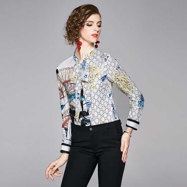 runway vintage floral geometric print collar long sleeve turn-down tied neck shirts blouse womens party casual slimming top, White
runway vintage floral geometric print collar long sleeve turn-down tied neck shirts blouse womens party casual slimming top, White