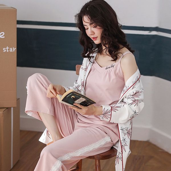 autumn woman pajamas set sling cotton pijamas 3 peices sleepwear long sleeve bathrobe pyjamas pants robe homewear clothes, Black;red
autumn woman pajamas set sling cotton pijamas 3 peices sleepwear long sleeve bathrobe pyjamas pants robe homewear clothes, Black;red