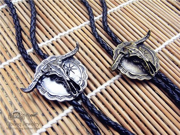 bolo tie retro bull head shirt chain bison cow poirot led rope leather necklace long tie hang, Black;gray 
bolo tie retro bull head shirt chain bison cow poirot led rope leather necklace long tie hang, Black;gray