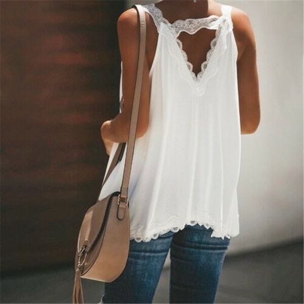 women lace vest sleeveless loose summer ladies camisole v-neck solid loose tank t-shirt holiday 5 colors, White
women lace vest sleeveless loose summer ladies camisole v-neck solid loose tank t-shirt holiday 5 colors, White