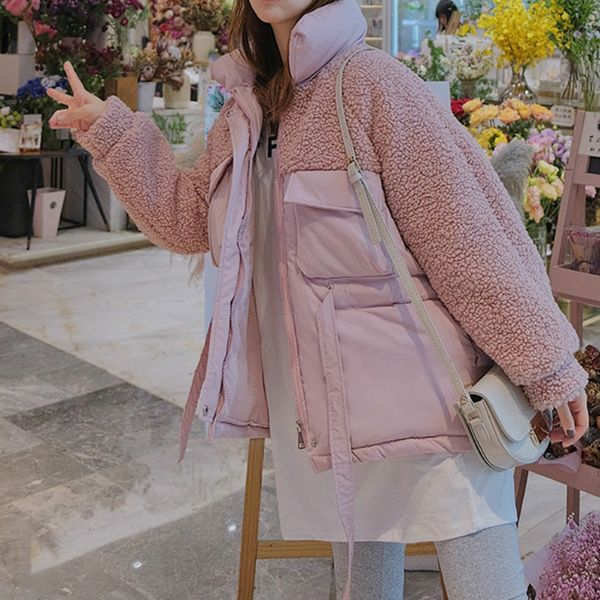 2019 warm wool patchwork winter jackets women short down cotton padded parka stand collar solid female winter cotton jacket s444, Black
2019 warm wool patchwork winter jackets women short down cotton padded parka stand collar solid female winter cotton jacket s444, Black