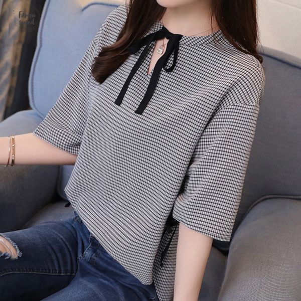 2019 blouse fashion sweet plaid women shirt summer half v neck ladies thin slim casual women clothing 0286 40, White
2019 blouse fashion sweet plaid women shirt summer half v neck ladies thin slim casual women clothing 0286 40, White