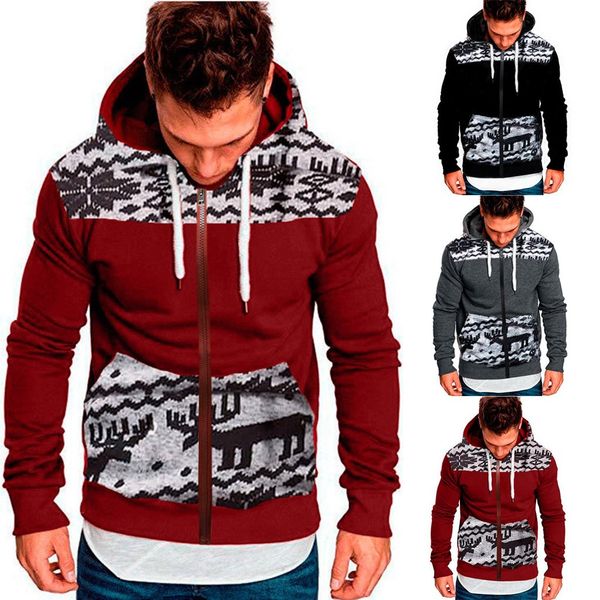 men's autumn winter christmas elk print solid color hooded cardigan hoodies, White;black
men's autumn winter christmas elk print solid color hooded cardigan hoodies, White;black