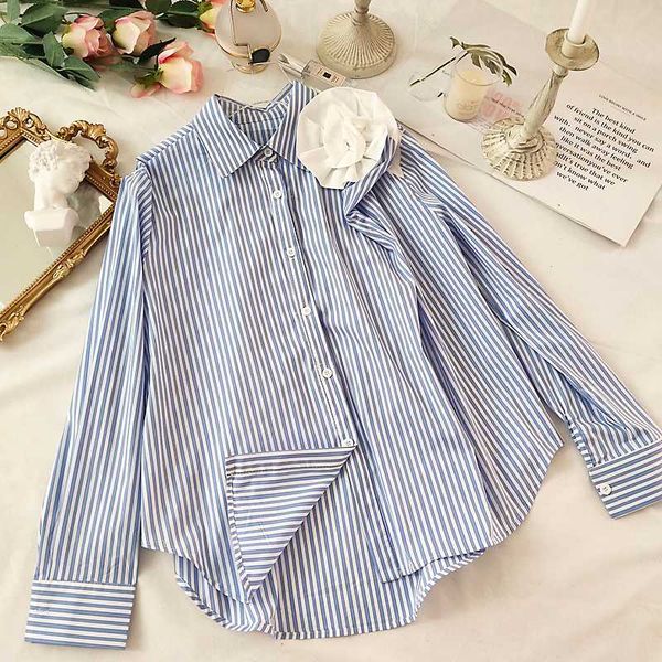 2020 spring new lapel three-dimensional flower decoration loose stripes shirt loose women long sleeve blouses, White
2020 spring new lapel three-dimensional flower decoration loose stripes shirt loose women long sleeve blouses, White