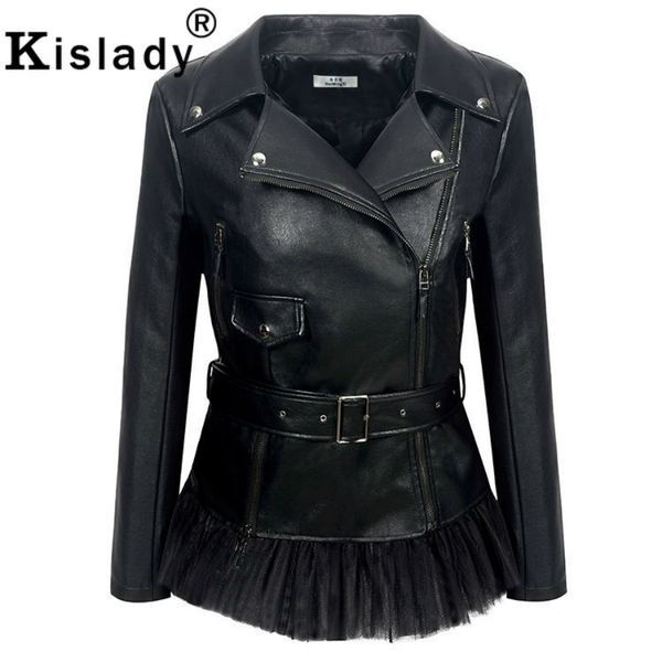 2019 autumn women's black pu leather jacket mesh dress patchwork adjustable belt pocket design winter faux leather moto jacket
2019 autumn women's black pu leather jacket mesh dress patchwork adjustable belt pocket design winter faux leather moto jacket