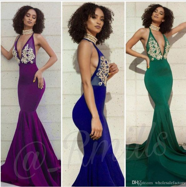 2019 halter satin mermaid prom dresses lace applique beaded backless sweep train formal party evening gowns bc0511, Black
2019 halter satin mermaid prom dresses lace applique beaded backless sweep train formal party evening gowns bc0511, Black
