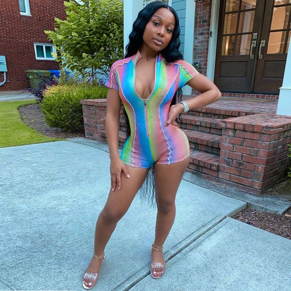 rainbow stripe playsuits glittering front zipper short sleeve slim skinny bodycon rompers casual streetwear ladies jumpsuit, Black;white
rainbow stripe playsuits glittering front zipper short sleeve slim skinny bodycon rompers casual streetwear ladies jumpsuit, Black;white