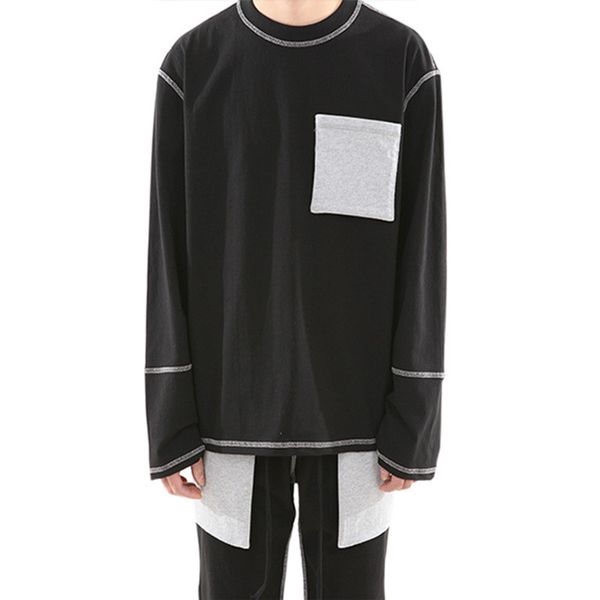 mens oversize tshirts autumn spring black white grey pocket street long sleeved, White;black 
mens oversize tshirts autumn spring black white grey pocket street long sleeved, White;black