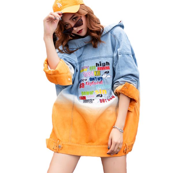 autumn new women's embroidery gradient color denim jacket long sleeve big size loose students hole ripped jeans jacket coats, Black;brown
autumn new women's embroidery gradient color denim jacket long sleeve big size loose students hole ripped jeans jacket coats, Black;brown