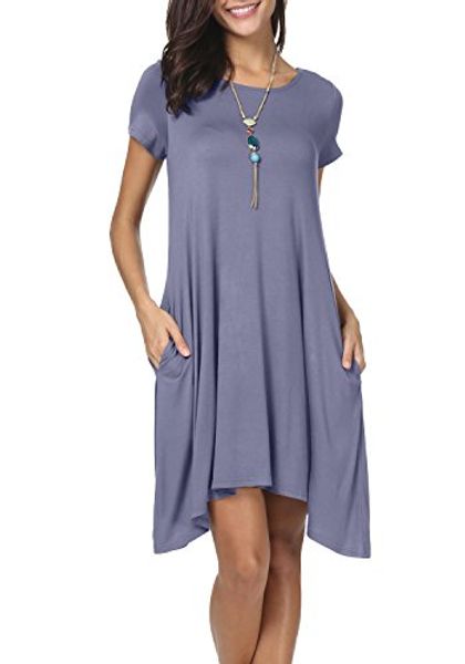 levaca women's summer short sleeve casual loose tunic t shirt dress with pockets, Black;gray
levaca women's summer short sleeve casual loose tunic t shirt dress with pockets, Black;gray
