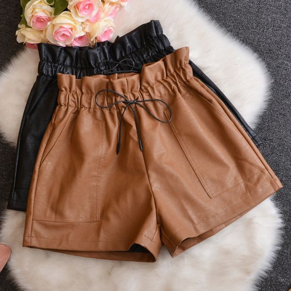 spring fall fashion womens ladies elastic ruffles high waisted wide leg pu leather shorts , autumn winter woman loose xxl shorts, White;black 
spring fall fashion womens ladies elastic ruffles high waisted wide leg pu leather shorts , autumn winter woman loose xxl shorts, White;black