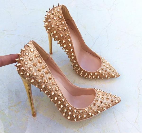 extra size 33 to 46 red bottom shoes gold rivets spikes high heels genuine leather pointed stiletto heels, Black
extra size 33 to 46 red bottom shoes gold rivets spikes high heels genuine leather pointed stiletto heels, Black